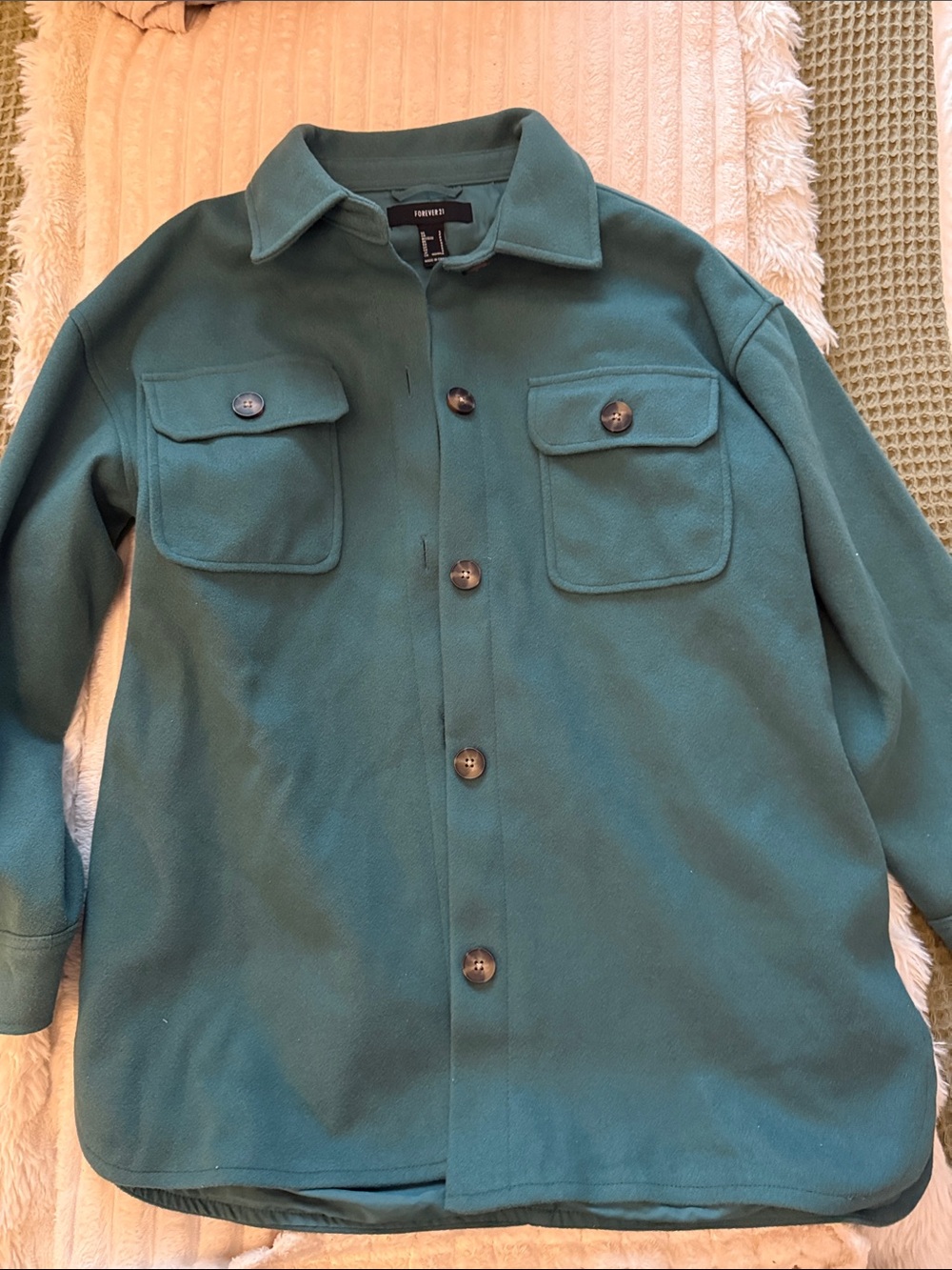 Forever 21 Teal Green Button-Up Shirt Jacket